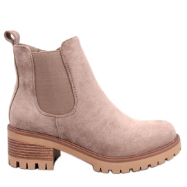 Botas Chelsea de ante caqui con tacón alto beige