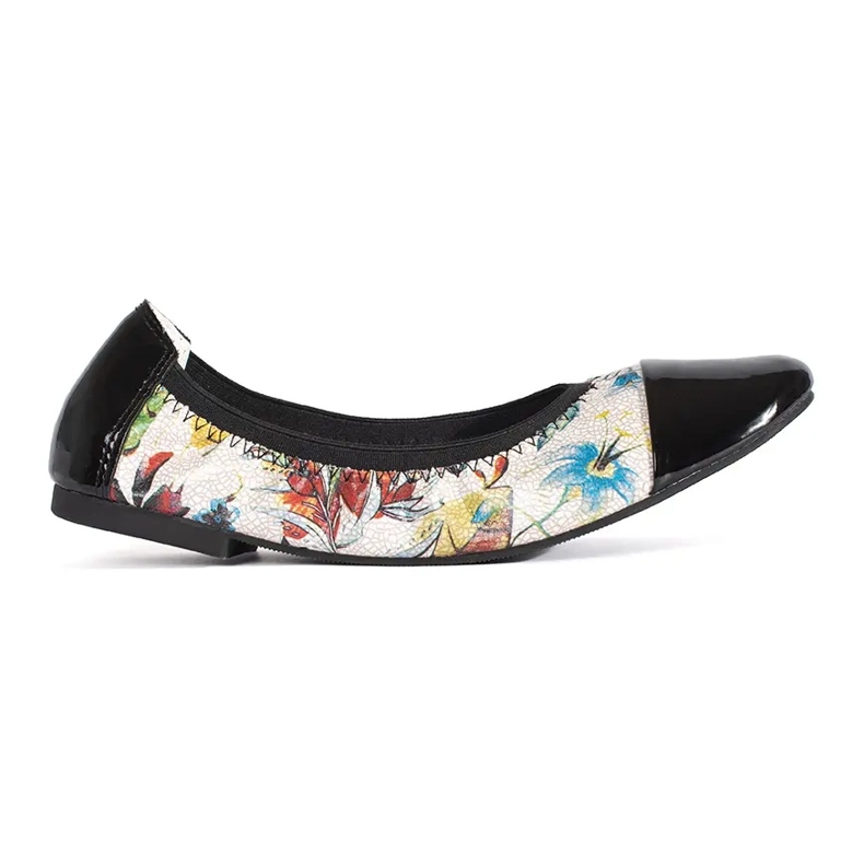 Goodin Bailarinas con estampado floral y puntera de charol. negro