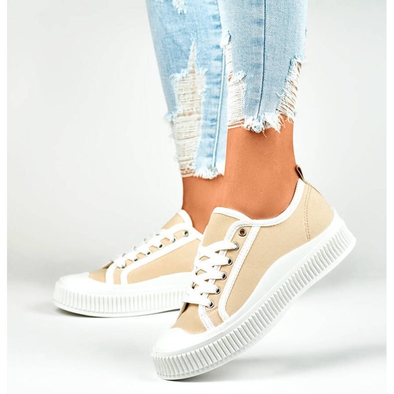 Zapatillas bajas con suela blanca, beige 2667BE