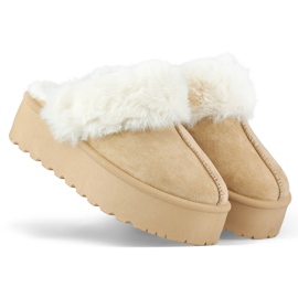 Pantuflas de mujer con plataforma y pelo, beige 81366-4-KH