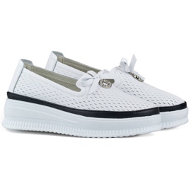 Goodin Zapatos mujer piel calada suela gruesa blanco GD-XF-103W