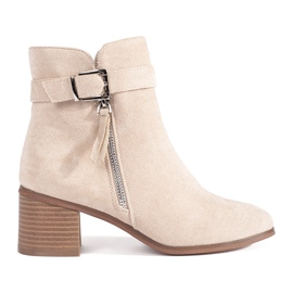 Botines mujer ante tacón beige claro