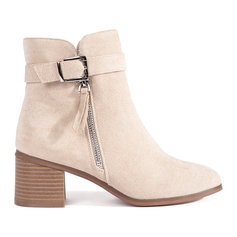 Botines mujer ante tacón beige claro