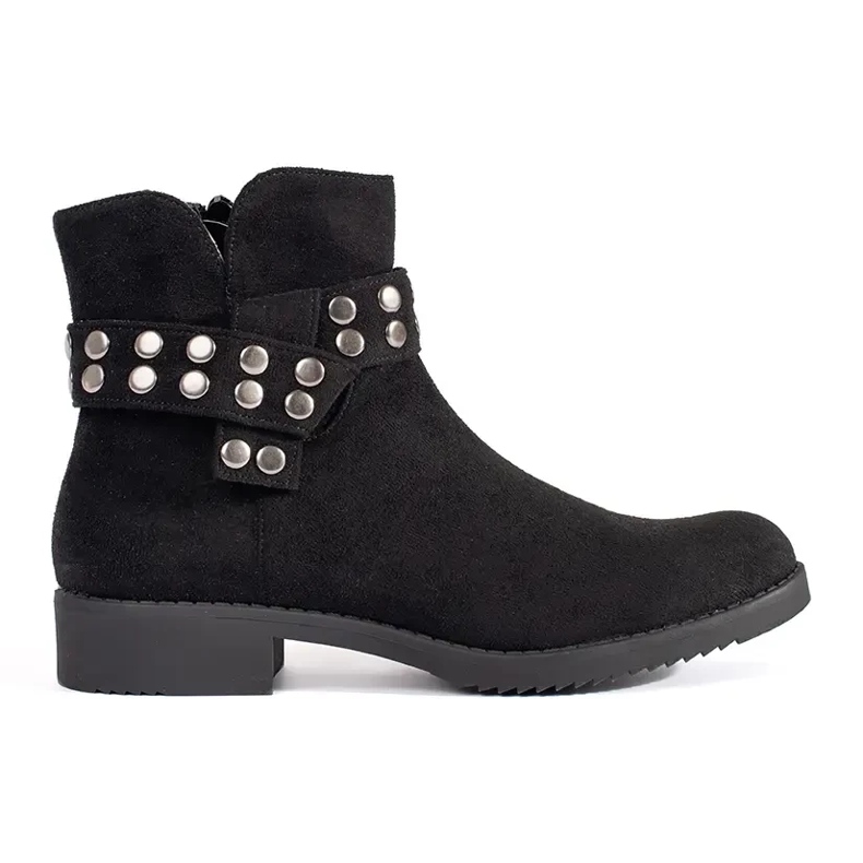 Botines de mujer bajos de ante con pedrería negro