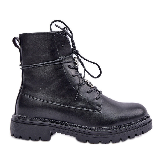 Botines aislantes con pasadores para cordones, negro