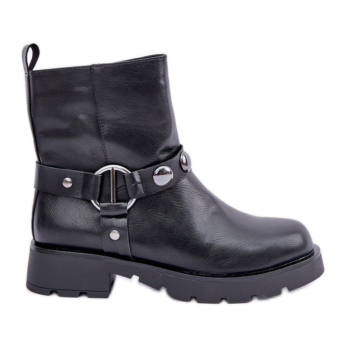 Botines aislantes de tacón plano con tiras decorativas negras negro