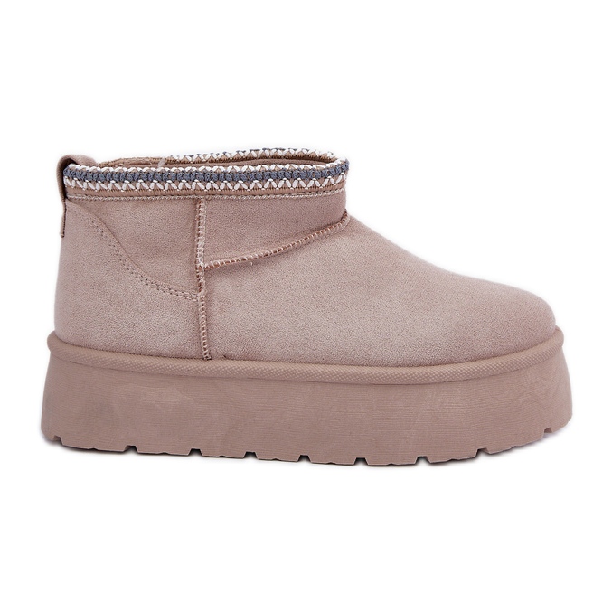 Botas de nieve con plataforma beige claro y bordado decorativo Botas de nieve con plataforma beige claro y bordado decorativo