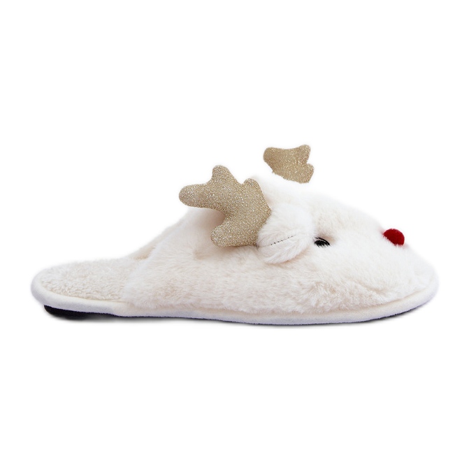 Pantuflas Navideñas con Motivo de Renos, Peludas, Blanco Pantuflas Navideñas con Motivo de Renos, Peludas, Blanco
