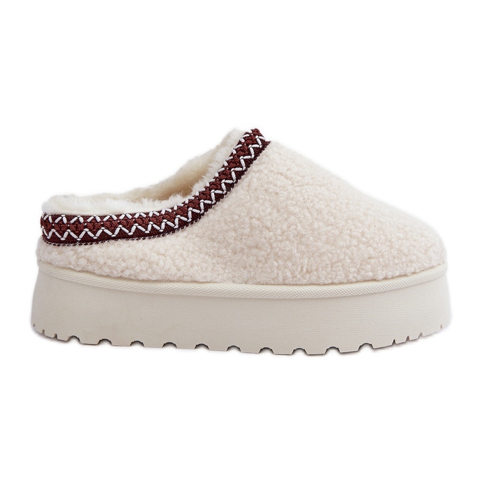 Pantuflas de piel de oveja beige claro con plataforma y pelo