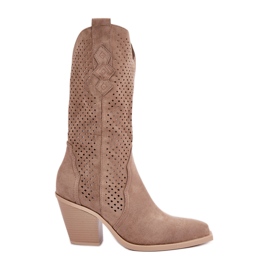 Botas cowboy caladas con tacón alto, beige oscuro