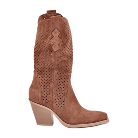 Botas cowboy caladas marrones con tacón alto marrón
