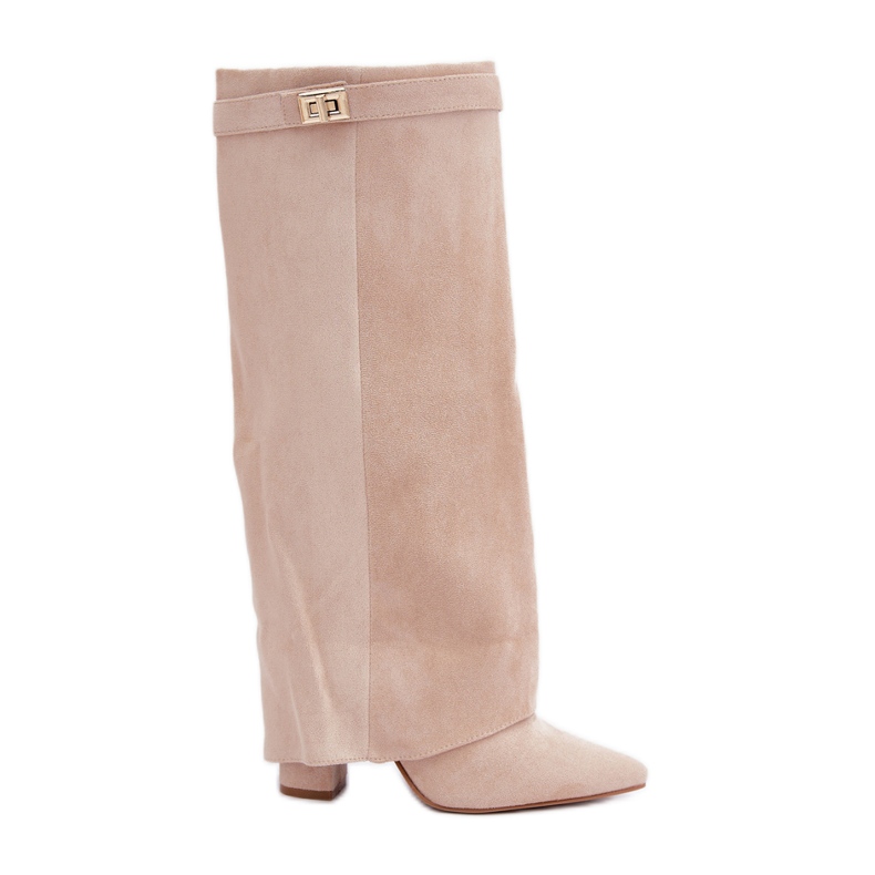 Botas de tacón alto por encima de la rodilla para mujer, beige claro