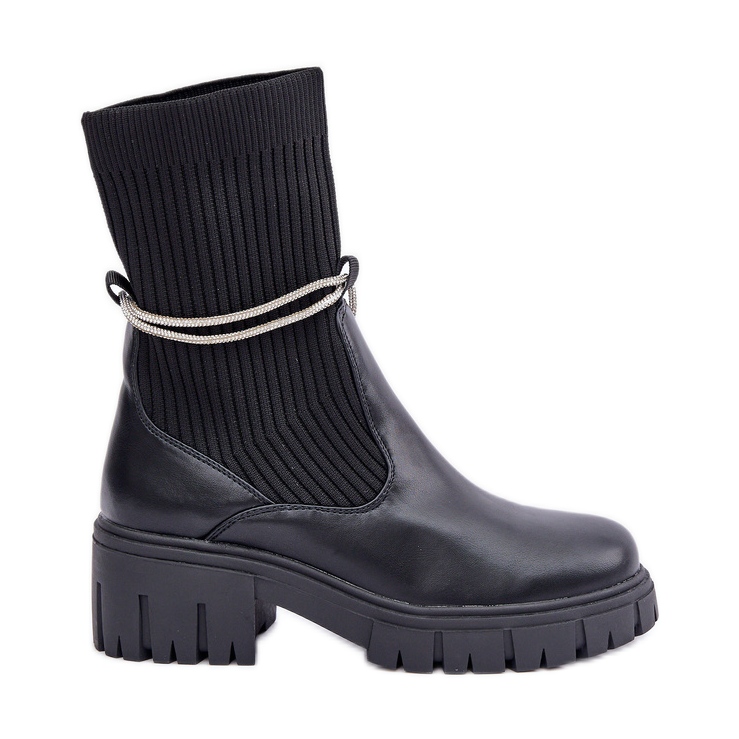 Botines Dinarca negros con calcetín y encaje brillante
