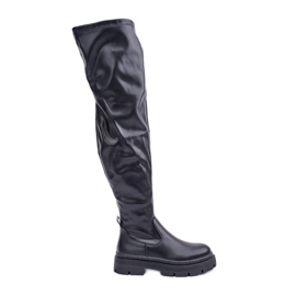 Botas por encima de la rodilla con tacón plano, negro