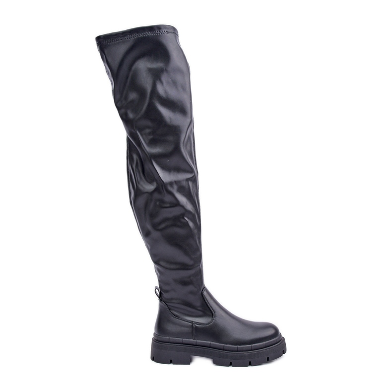 Botas por encima de la rodilla con tacón plano, negro