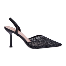 Tacones altos con tacón abierto decorado con purpurina negra. negro