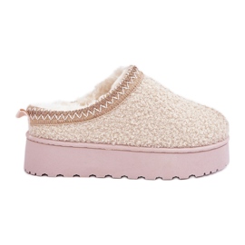 Botas de nieve con plataforma para mujer con bordado, beige claro
