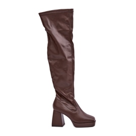 Botas ajustadas por encima de la rodilla, marrón oscuro Botas ajustadas por encima de la rodilla, marrón oscuro