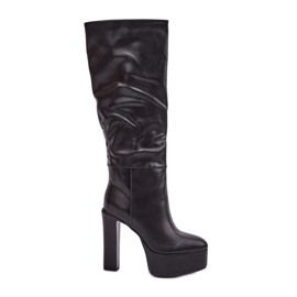 Botas Tacón Alto Y Plataforma Fabricadas En Piel Ecológica, Negras negro