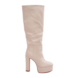 Botas De Tacón Y Plataforma Confeccionadas En Piel Ecológica Beige Claro