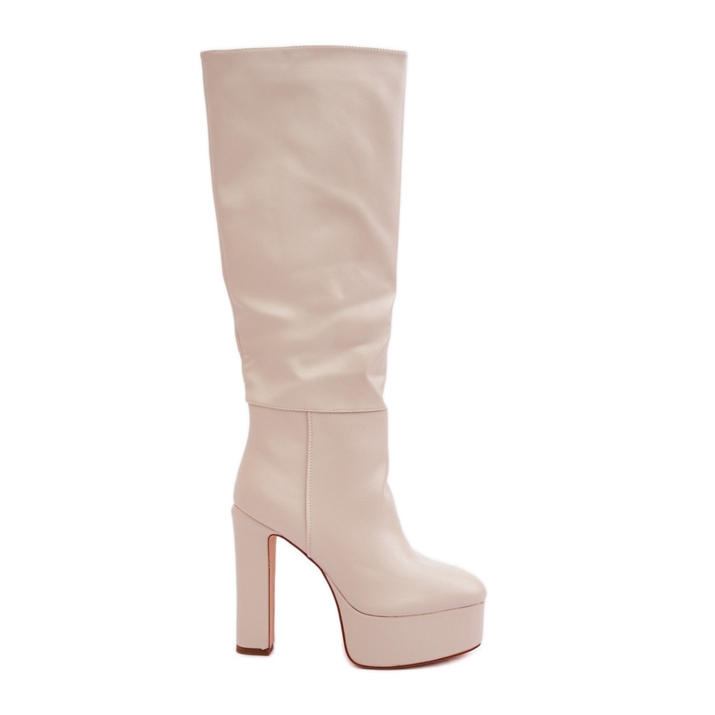 Botas De Tacón Y Plataforma Confeccionadas En Piel Ecológica Beige Claro