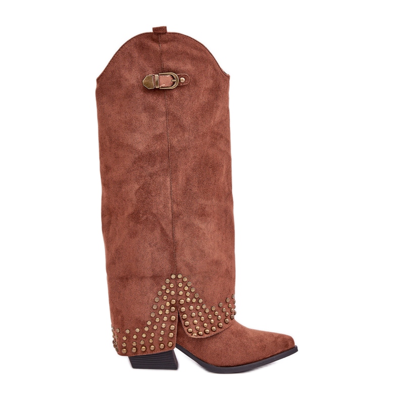 Botas marrones con parte superior vuelta y tacón alto. marrón