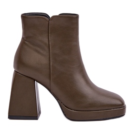 Botines Tacón Alto Piel Ecológica, Verde Oscuro
