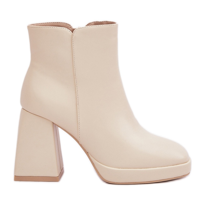 Botines Tacón Alto Piel Ecológica Beige Claro
