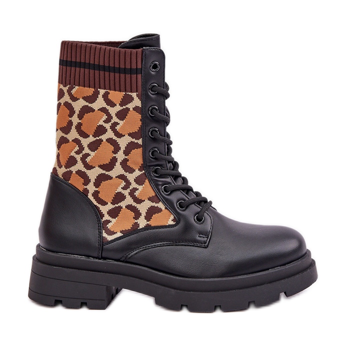 Botines Worker De Mujer Con Calcetín Con Estampado De Leopardo Negro Penthis