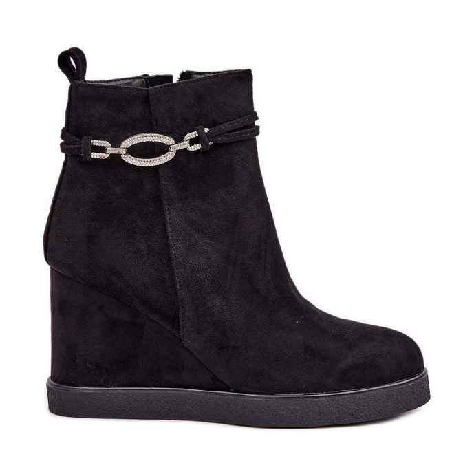 Botines de cuña con tira decorativa, negro Botines de cuña con tira decorativa, negro