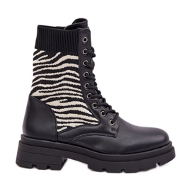 Botas Obreras De Mujer Con Calcetín De Cebra, Negro