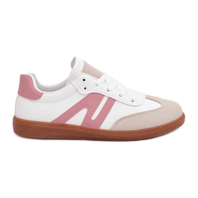 Zapatillas bajas de mujer confeccionadas en piel ecológica, blanco y rosa Navidemi