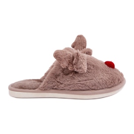 Pantuflas de mujer de pelo con estampado de renos, beige oscuro