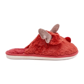 Pantuflas de mujer de pelo con motivo de reno, coral rojo