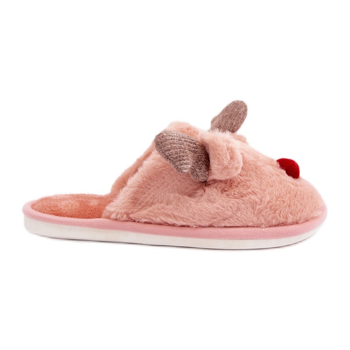 Pantuflas de mujer de pelo con motivo de reno, rosa rosado