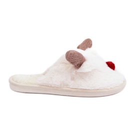 Pantuflas de mujer de pelo con motivo de reno, blanco
