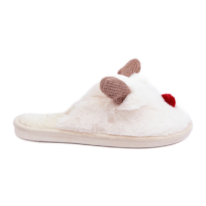 Pantuflas de mujer de pelo con motivo de reno, blanco