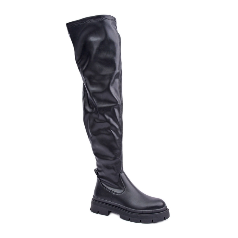 Botas por encima de la rodilla para mujer con plataforma, negro