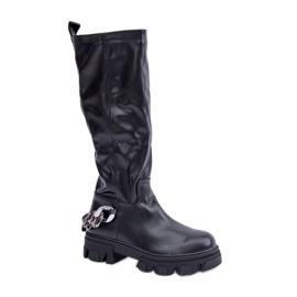 Botas de mujer de ecopiel con cadena, negro