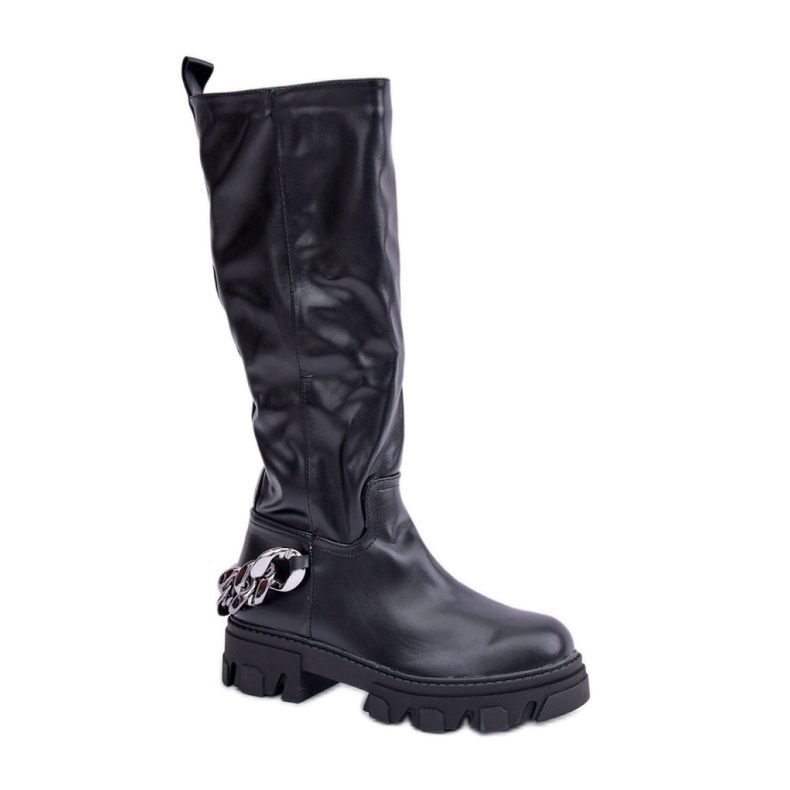 Botas de mujer de ecopiel con cadena, negro Botas de mujer de ecopiel con cadena, negro