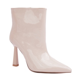 Botas de mujer de charol con tacón alto, beige