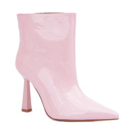 Botines de mujer de charol con tacón alto, rosa rosado