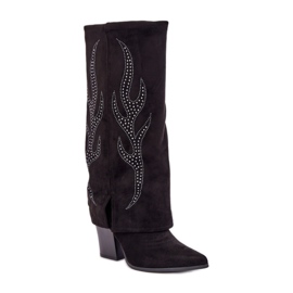 Botas de mujer con empeine decorativo, negro