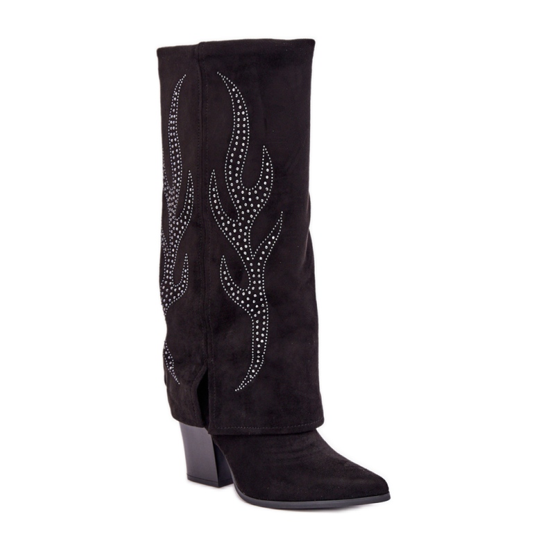 Botas de mujer con empeine decorativo, negro Botas de mujer con empeine decorativo, negro