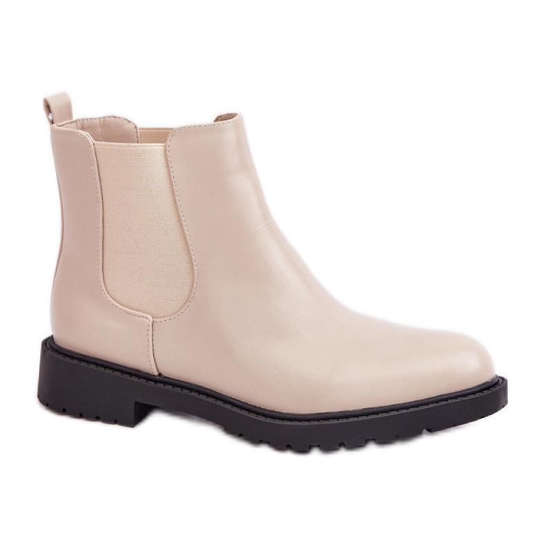 Botas Chelsea de mujer en color beige con tacón plano Botas Chelsea de mujer en color beige con tacón plano