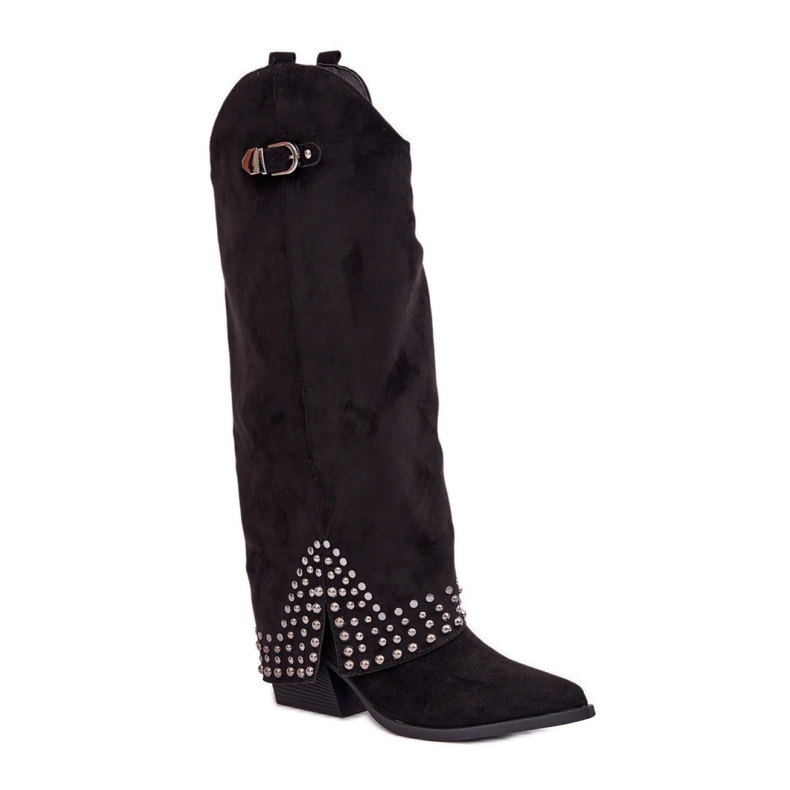 Botas de mujer con empeine decorativo, negro