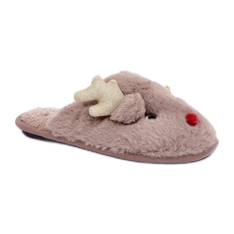 Pantuflas de mujer con motivo de renos. beige