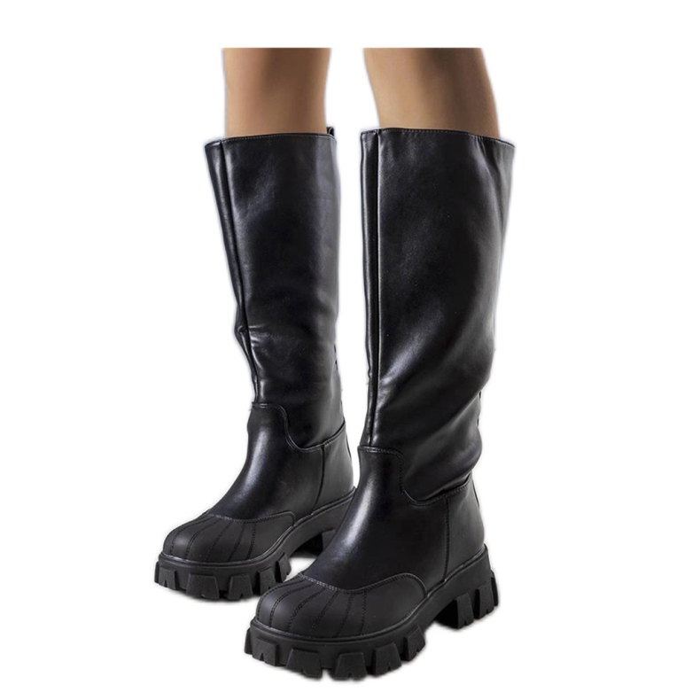 Botas de mujer negras con suela gruesa, piel por encima de la rodilla, Vasin - Solea negro