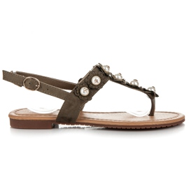 Ideal Shoes Chanclas con flores verde