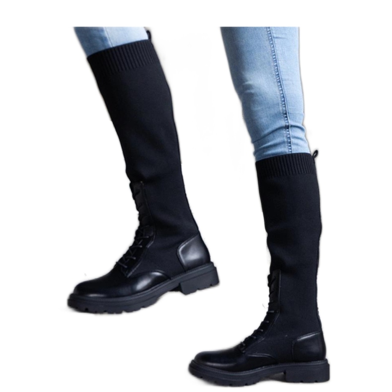 Botas sin cordones negras con parte superior de material elástico Luana - Solea negro Botas sin cordones negras con parte superior de material elástico Luana - Solea negro